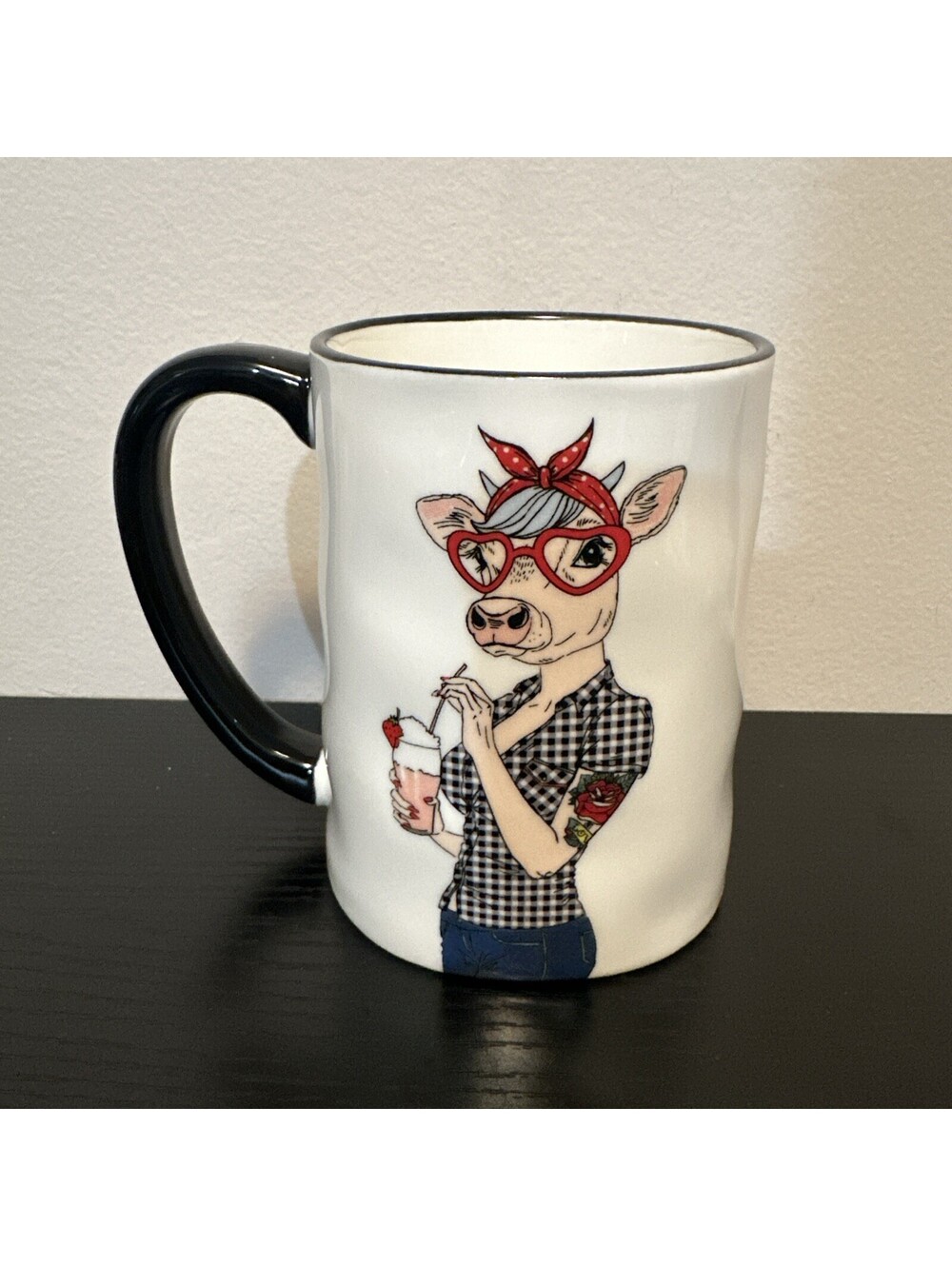 Signature Housewares Hipster Animal Coffee Mug 16.5 oz Rockabilly Cow